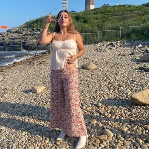 LF Floral Soft Pant Cut Out Slits around Hips (Sexy) MADE IN THE UK 100% VISCOSE